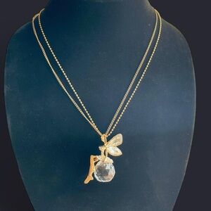 Radiant Fairy Crystal Pendant On Double Gold Chain.
